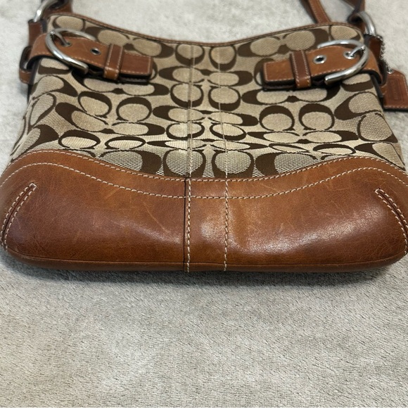 Coach Signature Soho Tan Brown Leather Canvas Slim Shoulder Bag Y2K - Picture 5 of 12